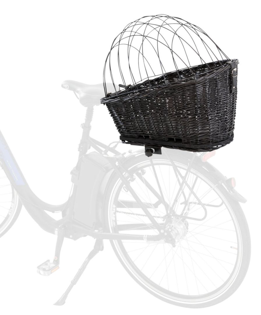 TRIXIE Fahrradkorb mit Gitter für Gepäckträger, Weide / Metall, 35 x 49 x 55 cm, schwarz