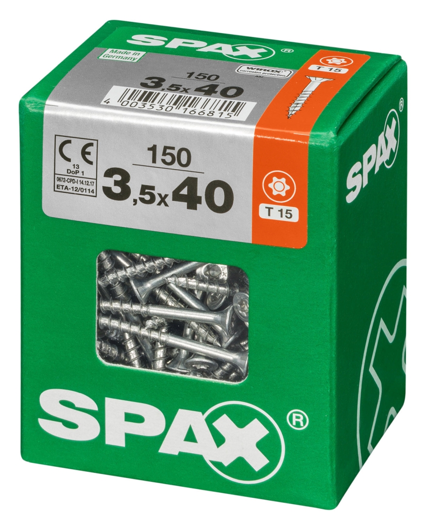 SPAX Universalschraube, Teilgewinde, Senkkopf, T-STAR plus T15, 4CUT, WIROX, 3,5 x 40 mm, 150 Stück