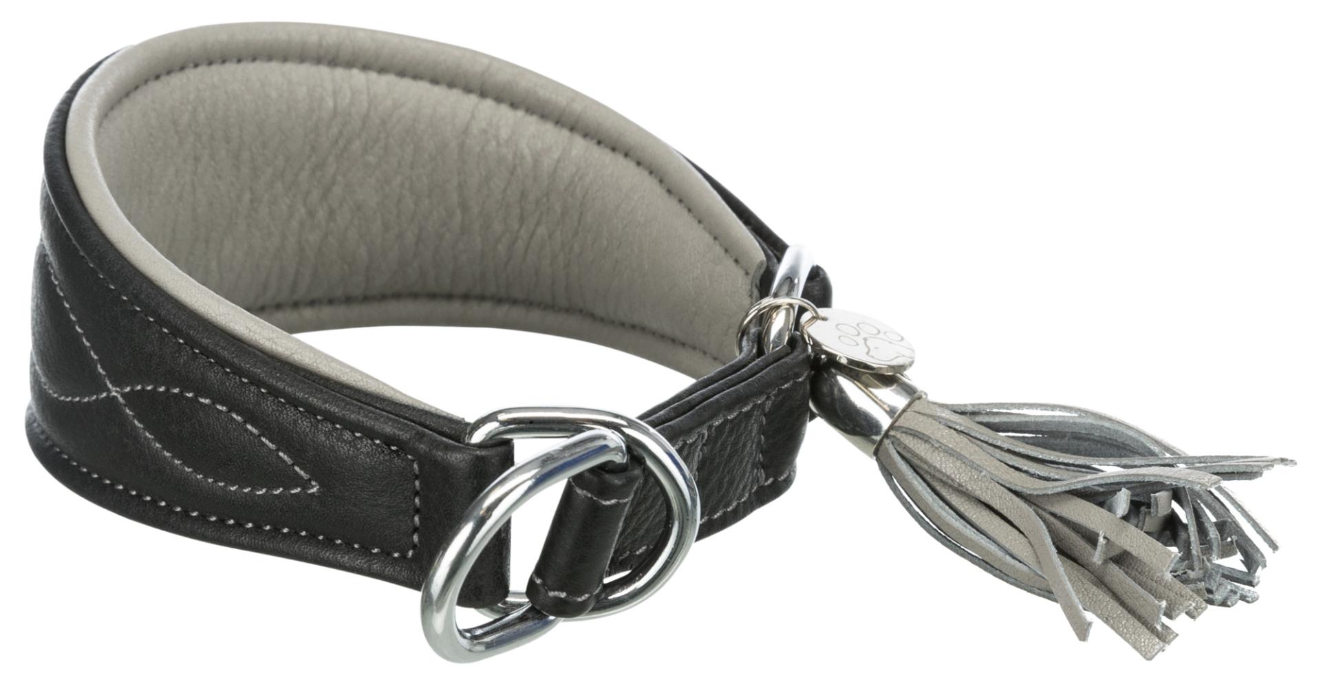 TRIXIE Active Comfort Halsband für Windhunde, Leder, XS: 21–26 cm / 40 mm, schwarz / grau