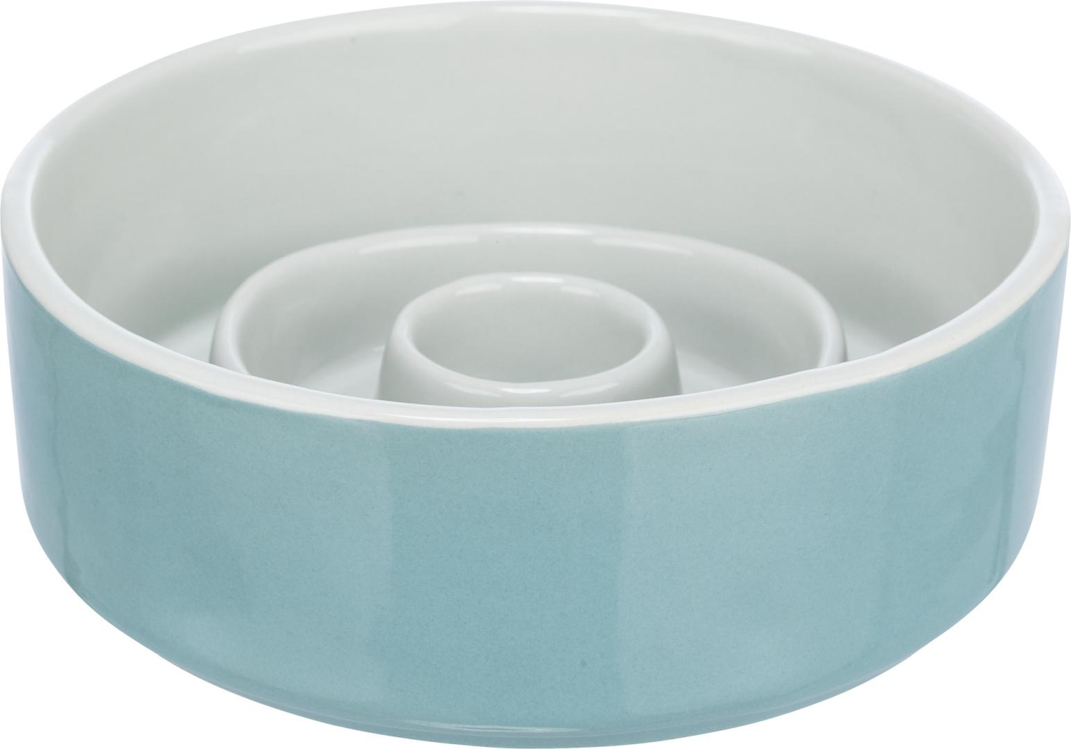 TRIXIE Slow Feeding Napf, Keramik, 0,45 l / Ø 14 cm, grau / blau
