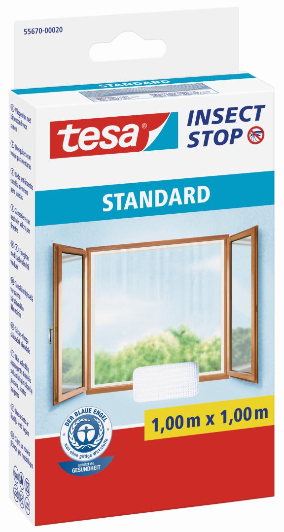 tesa INSECT STOP STANDARD, Fliegengitter mit Klettband für Fenster, weiß, 1 x 1 m