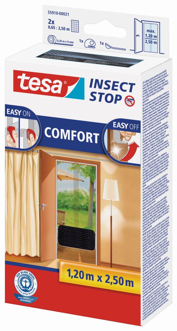 tesa INSECT STOP COMFORT Fliegengitter mit Klettband für Türen XL, anthrazit, 2 Teile je 0,65 x 2,5 m