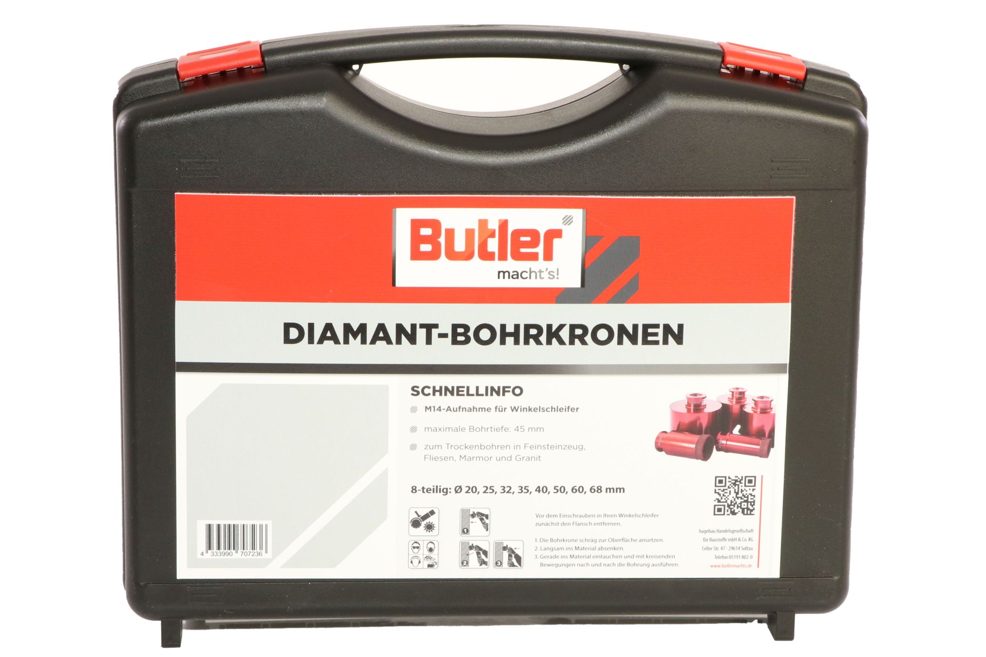 Butler macht's! Diamant-Bohrkronen 8-er Set für Trockenbohrungen, Ø 20, 25, 32, 35, 40, 50, 60, 68 mm, Aufnahme M14