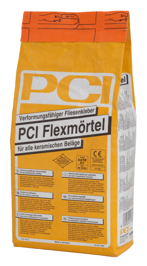 PCI Flexmörtel, verformungsfähiger Fliesenkleber für alle keramischen Beläge, grau, 5 kg