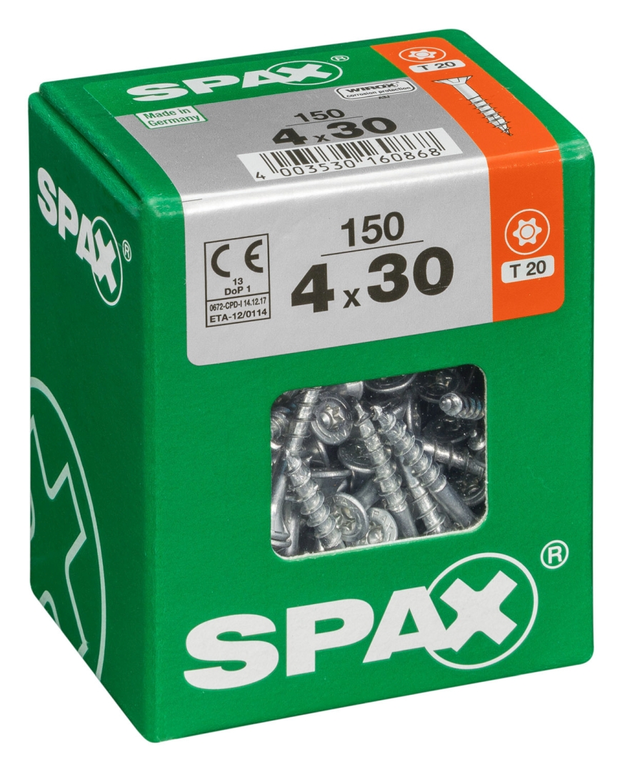 SPAX Universalschraube, Teilgewinde, Senkkopf, T-STAR plus T20, 4CUT, WIROX, 4 x 30 mm, 150 Stück