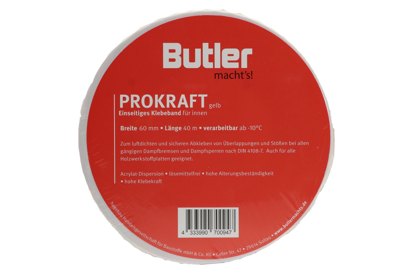 Butler macht's! ProKraft Klebeband für innen, für Dampfbremsen und Dampfsperren, einseitig selbstklebend, gelb, 40 m x 60 mm