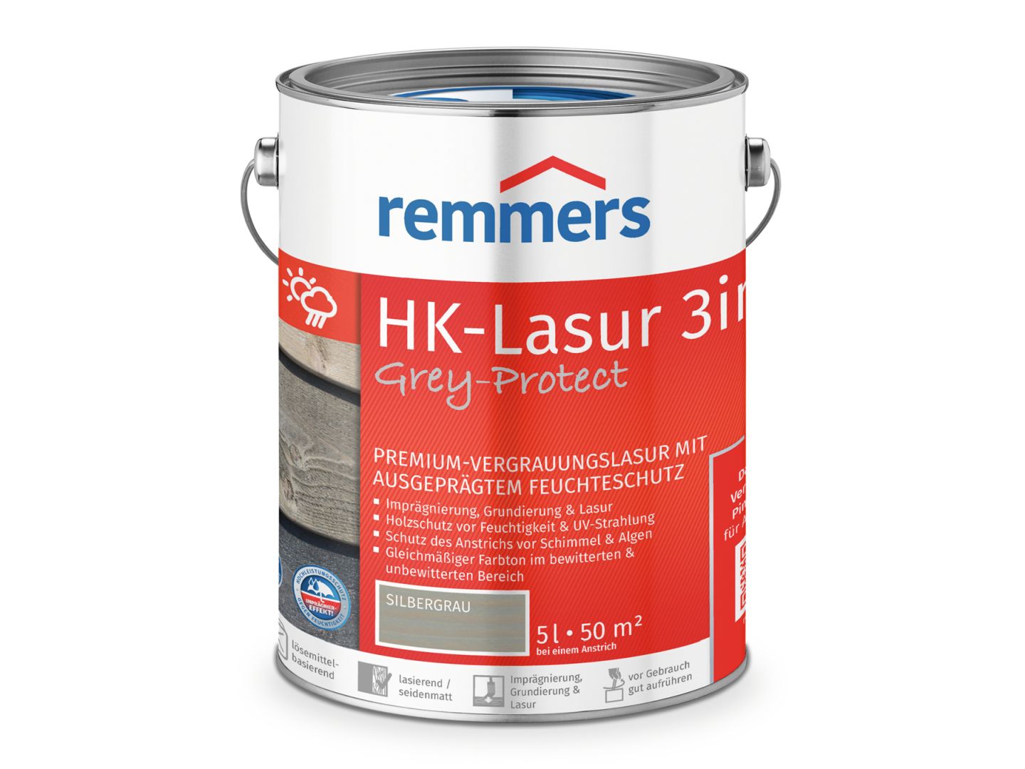 Remmers HK-Lasur 3in1 Grey-Protect, silbergrau (RC-970), 5 l