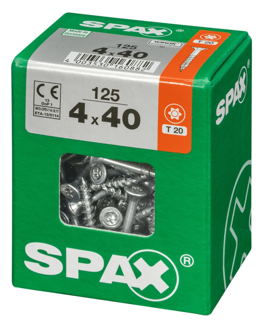 SPAX Universalschraube, Teilgewinde, Senkkopf, T-STAR plus T20, 4CUT, WIROX, 4 x 40 mm, 125 Stück