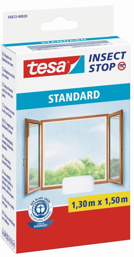 tesa INSECT STOP STANDARD, Fliegengitter mit Klettband für Fenster, weiß, 1,3 x 1,5 m