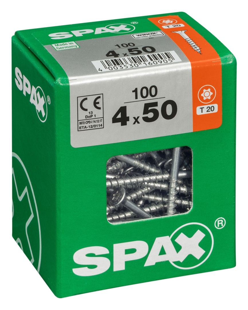 SPAX Universalschraube, Teilgewinde, Senkkopf, T-STAR plus T20, 4CUT, WIROX, 4 x 50 mm, 100 Stück