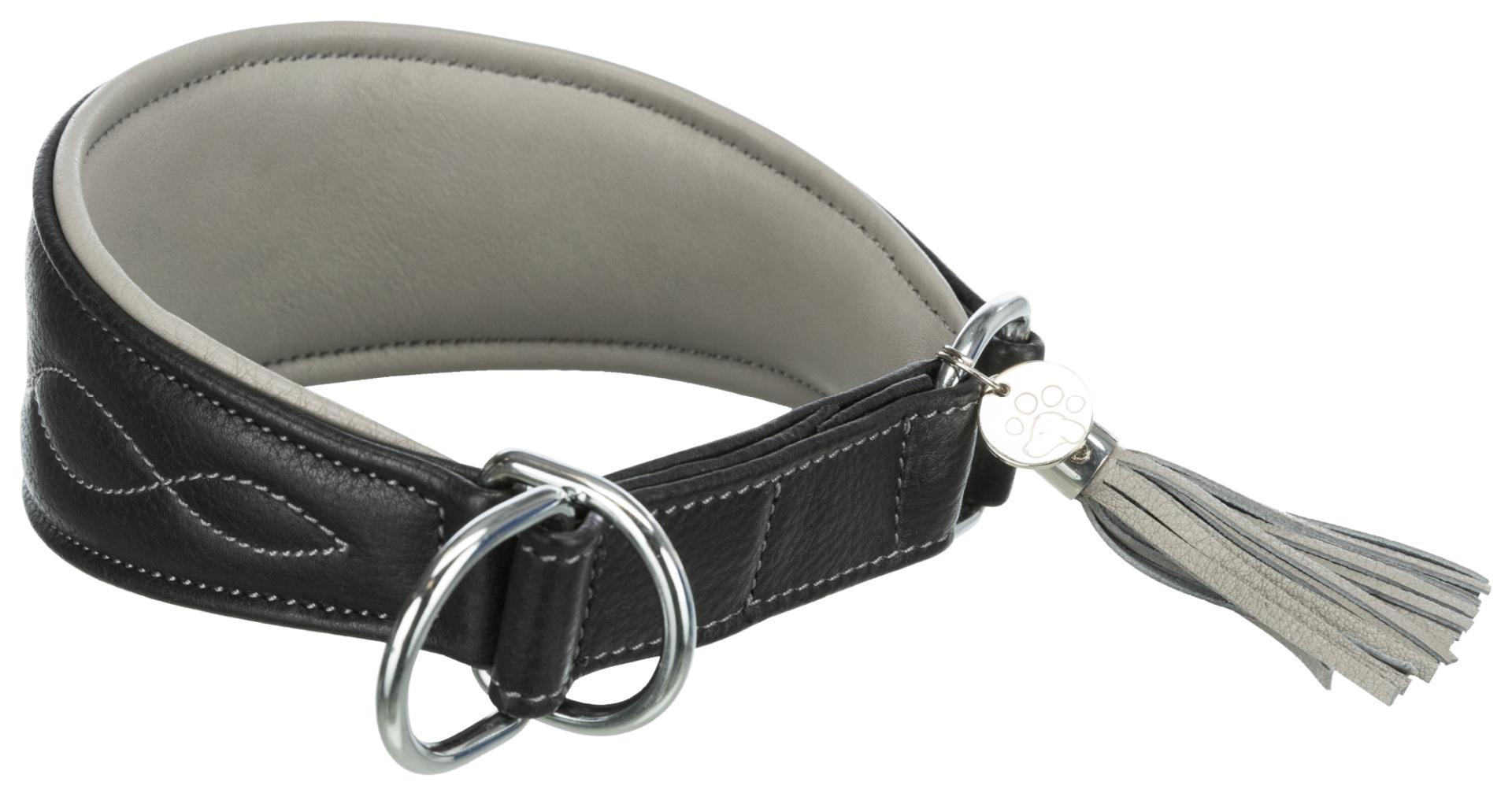 TRIXIE Active Comfort Halsband für Windhunde, Leder, S: 27–35 cm / 55 mm, schwarz / grau