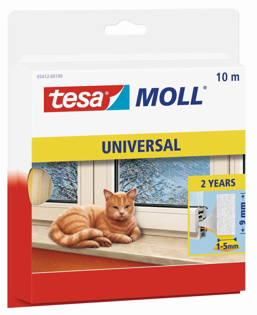 tesamoll Universal Schaumstoffdichtung für 1 - 5 mm Spalten, für Türen und Fenster, weiß, 10 m x 9 mm x 6 mm