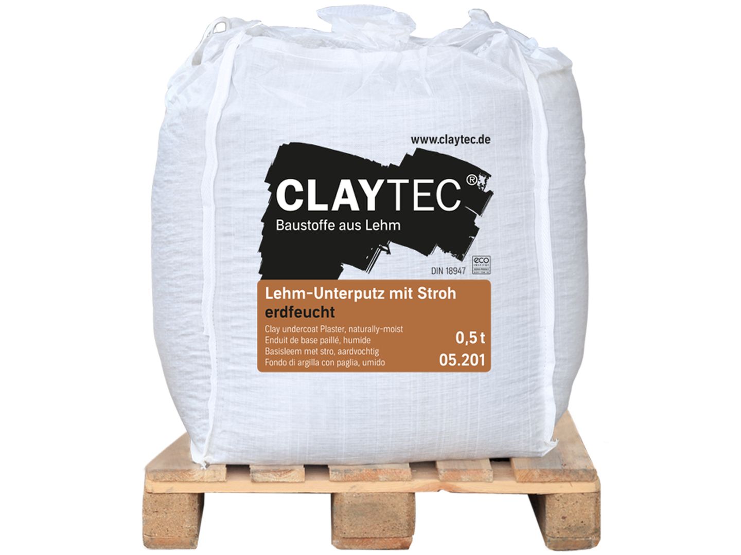 CLAYTEC Lehm-Unterputz mit Stroh, ERDFEUCHT, 500 kg auf Palette **Versandkosten PLZ-abhängig**