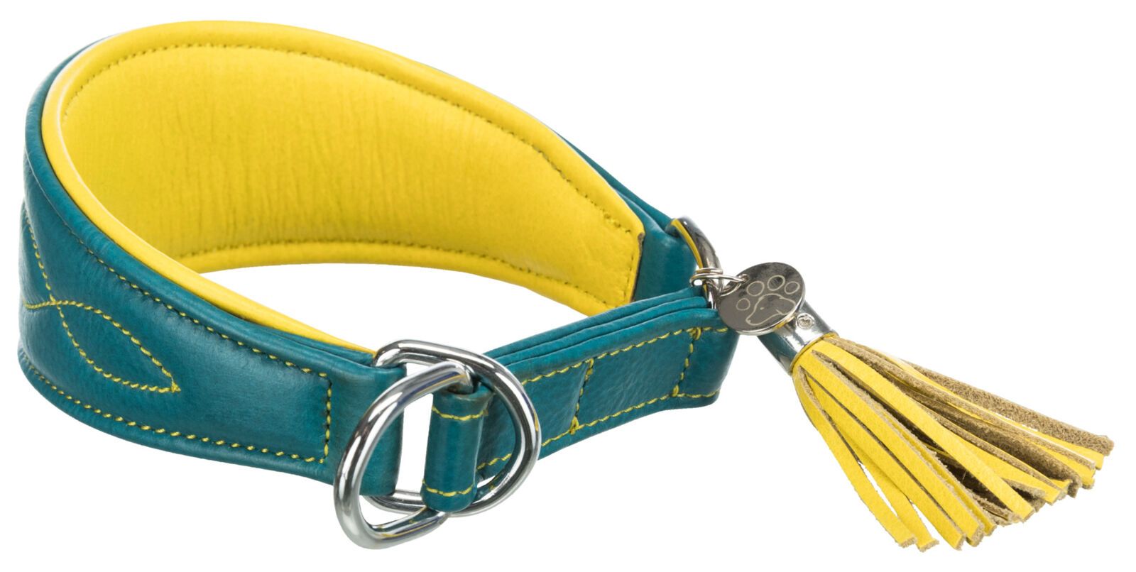 TRIXIE Active Comfort Halsband für Windhunde, Leder, S: 27–35 cm / 55 mm, petrol / gelb