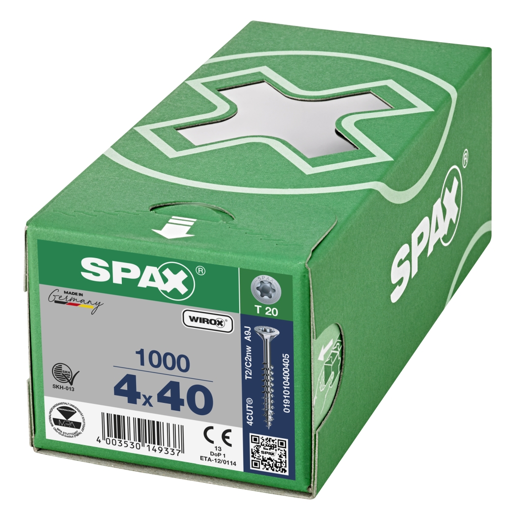 SPAX Universalschraube, Teilgewinde, Senkkopf, T-STAR plus T20, 4CUT, WIROX, 4 x 40 mm, 1.000 Stück