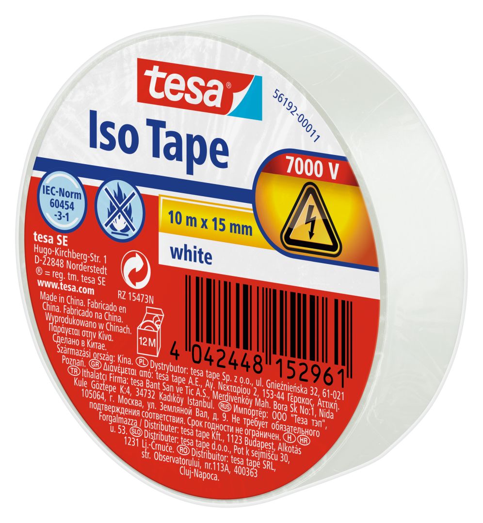tesa Isolierband, Iso Tape, Abdichtband, Dichtungsband, Kabelklebeband, weiß, 10 m x 15 mm