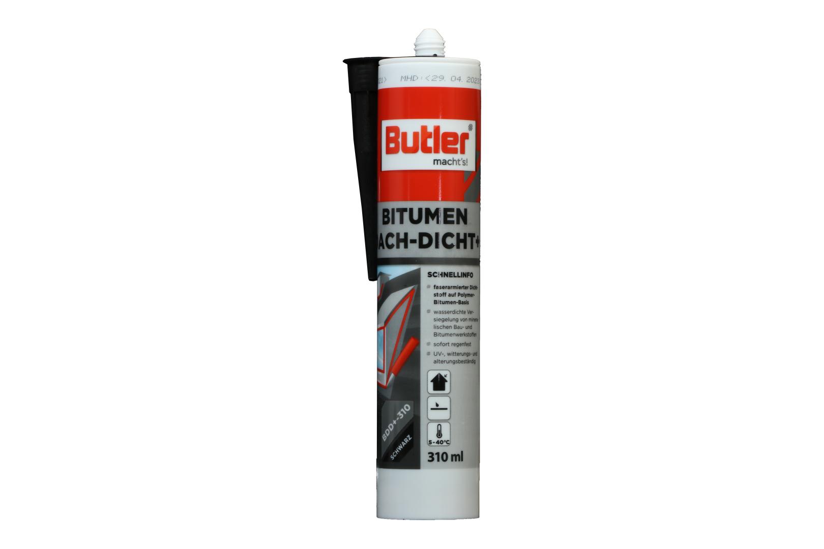 Butler macht's! Bitumen Dach Dicht+, plasto-elastisch, faserarmiert, silikonfrei, schwarz, 310 ml