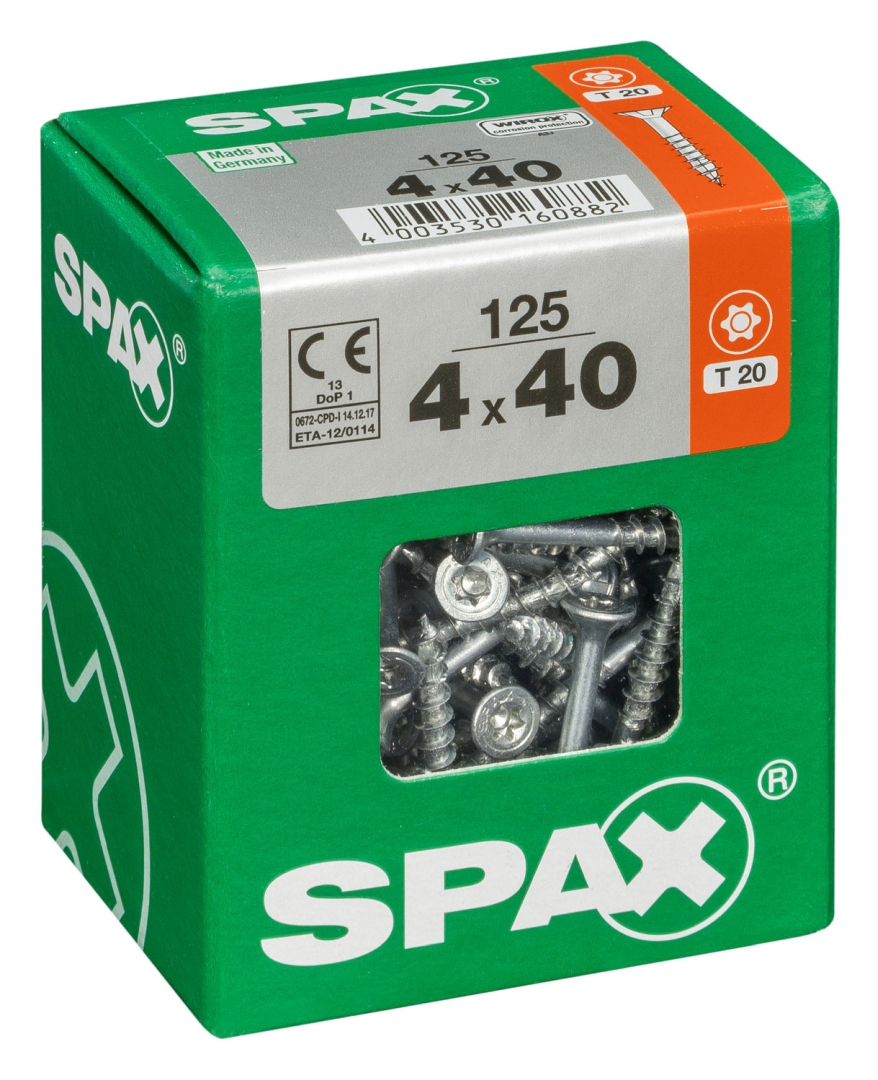 SPAX Universalschraube, Teilgewinde, Senkkopf, T-STAR plus T20, 4CUT, WIROX, 4 x 40 mm, 125 Stück
