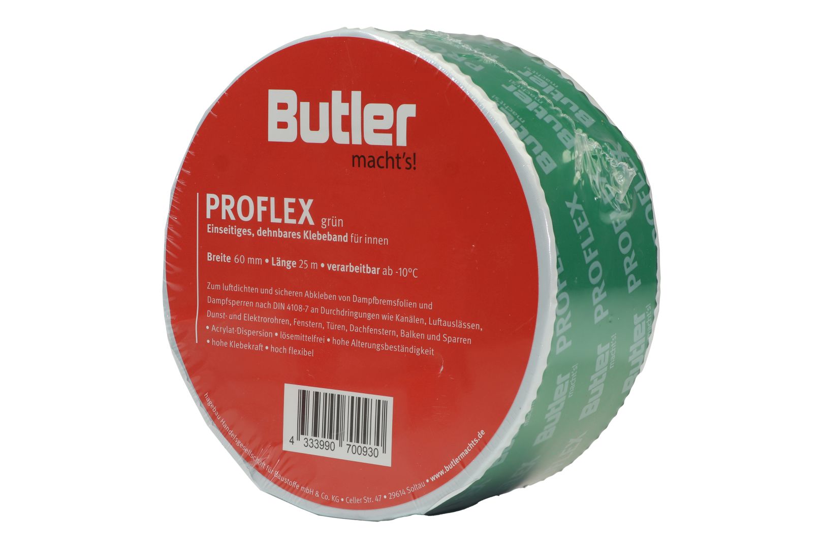 Butler macht's! ProFlex Klebeband für innen, für Dampfbremsen und Dampfsperren, einseitig selbstklebend, grün, 25 m x 60 mm