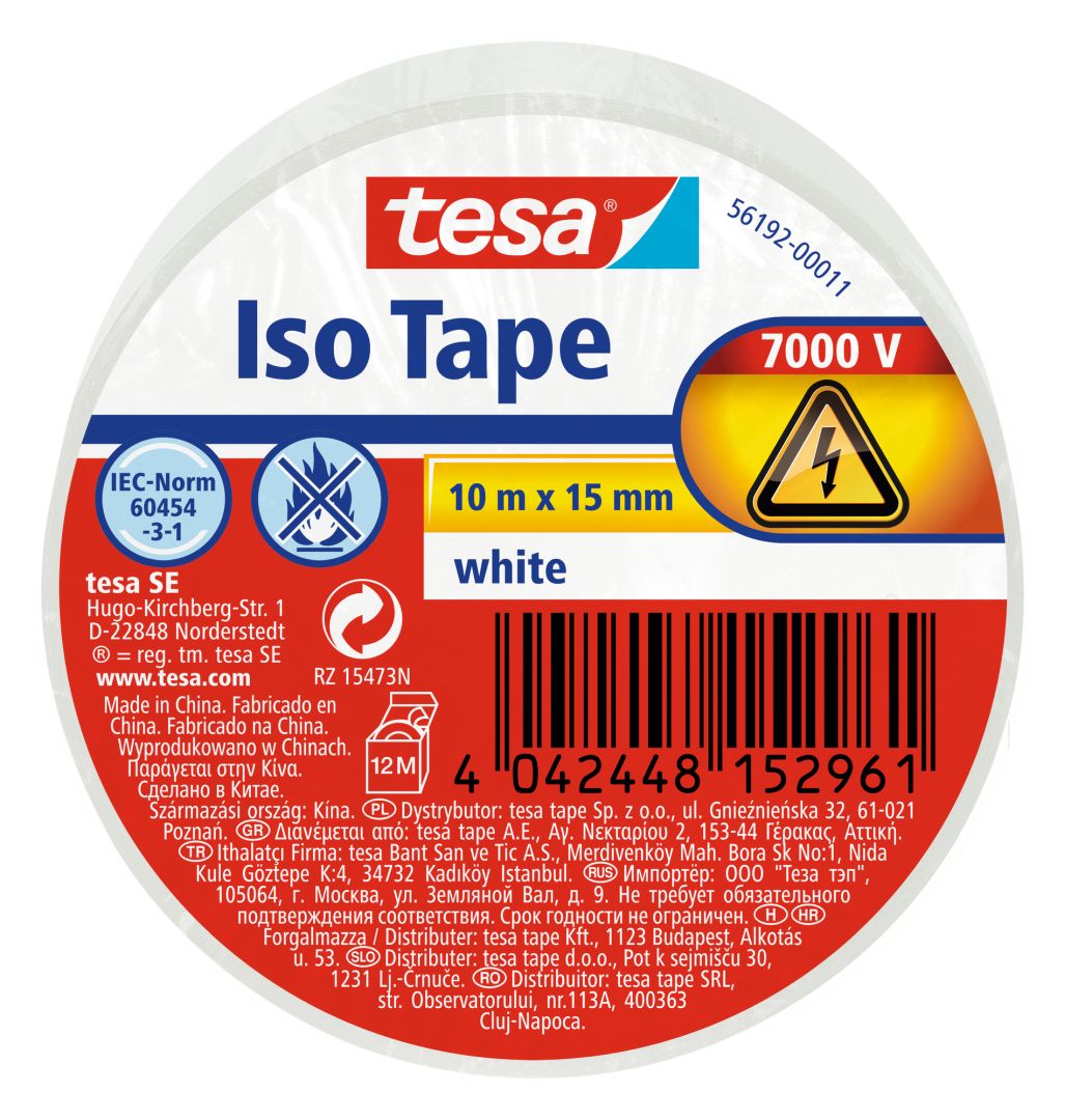 tesa Isolierband, Iso Tape, Abdichtband, Dichtungsband, Kabelklebeband, weiß, 10 m x 15 mm