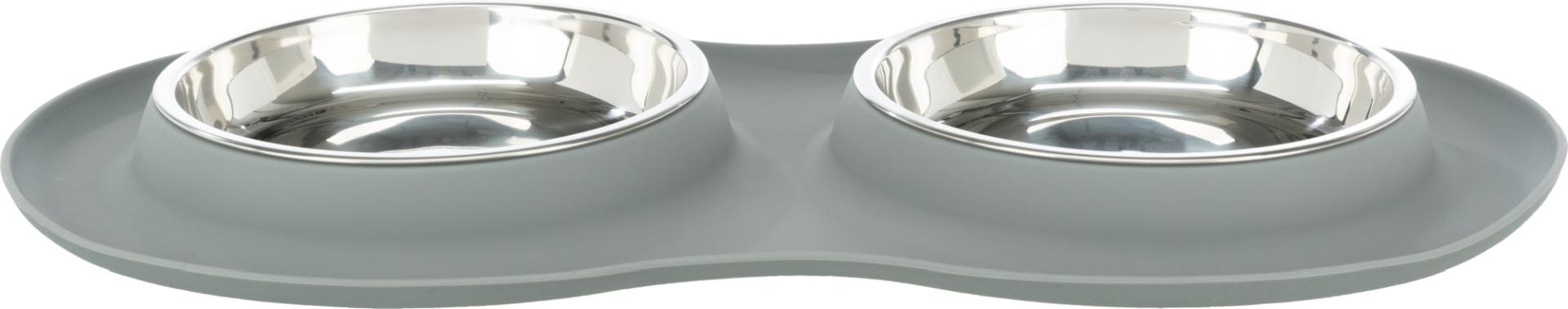 TRIXIE Napf-Set, Silikon / Edelstahl, 2 x 0,3 l / Ø 16 cm / 47 x 3 x 26 cm, grau