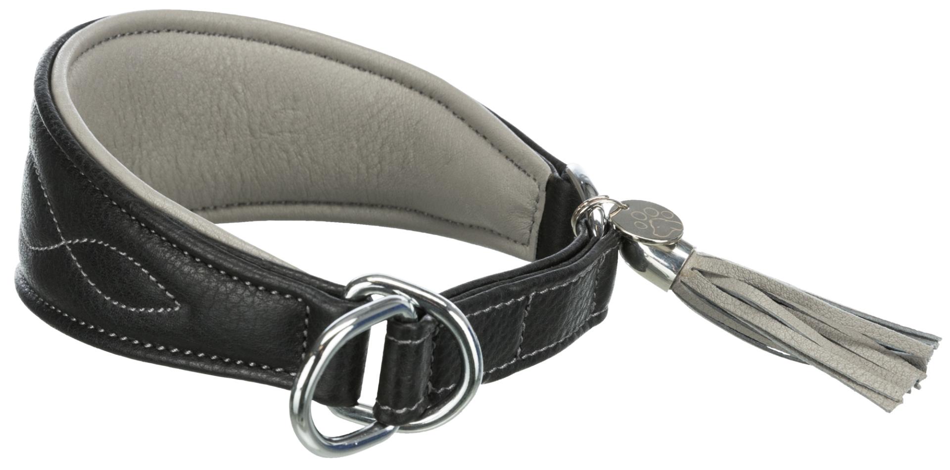 TRIXIE Active Comfort Halsband für Windhunde, Leder, XS–S: 24–31 cm / 50 mm, schwarz / grau
