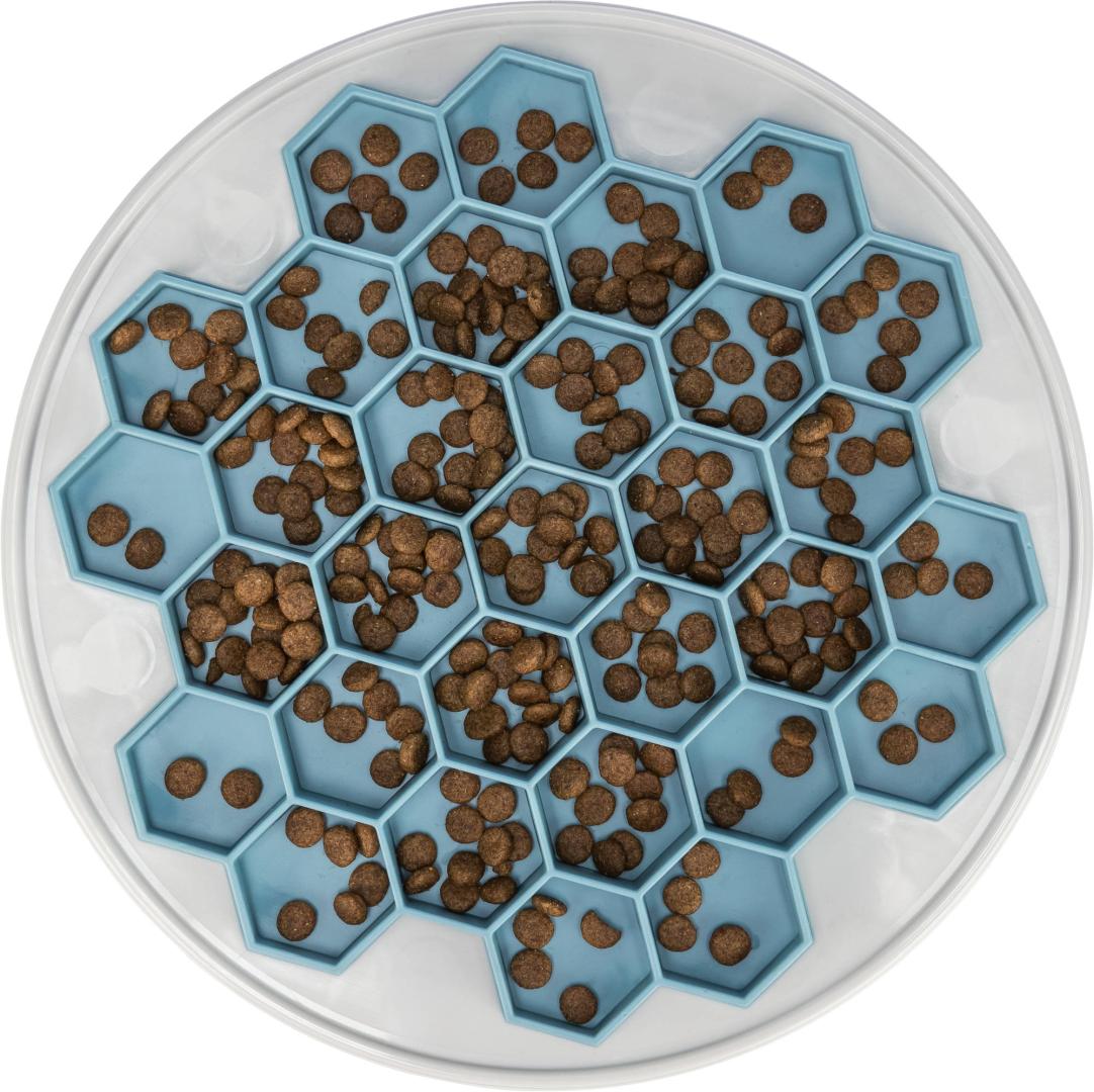 TRIXIE Slow Feeding Platte Hive, Kunststoff / TPR / TPE, Ø 30 cm, grau / blau
