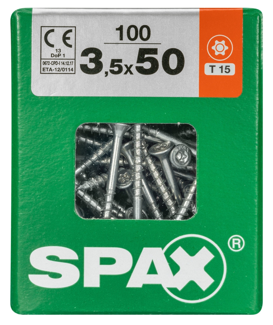 SPAX Universalschraube, Teilgewinde, Senkkopf, T-STAR plus T20, 4CUT, WIROX, 3,5 x 50 mm, 100 Stück