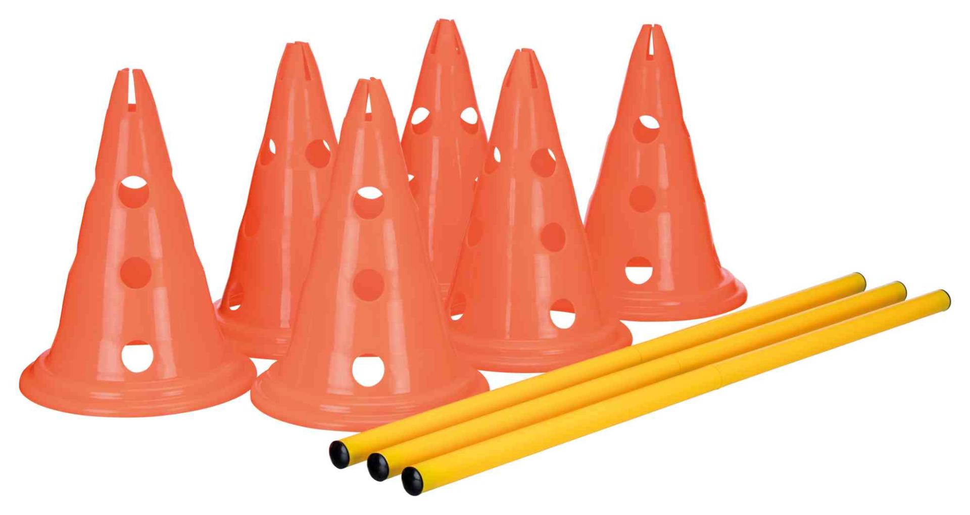 TRIXIE Pylonen-Hindernis-Set, 3 Stück, Ø 23 x 30 cm / 78 cm, orange / gelb