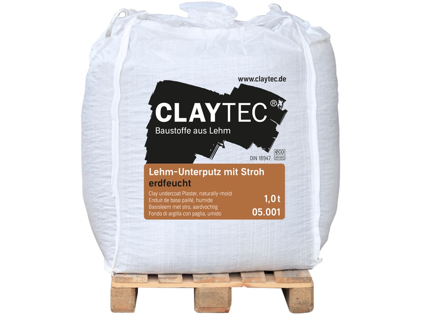 CLAYTEC Lehm-Unterputz mit Stroh, ERDFEUCHT, 1.000 kg auf Palette **Versandkosten PLZ-abhängig**