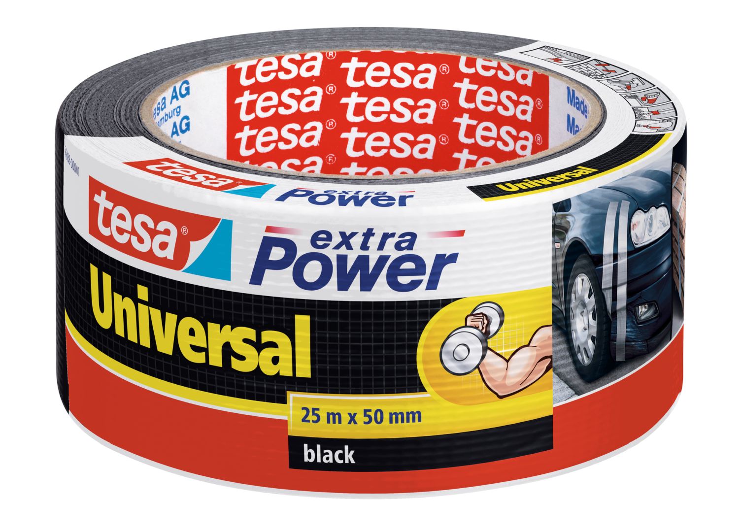 tesa extra Power universal, von Hand einreißbar, hohe Wetterfestigkeit, schwarz, 25 m x 50 mm 