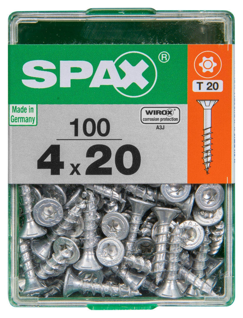 SPAX Universalschraube, Vollgewinde, Senkkopf, T-STAR plus T20, 4CUT, WIROX, 4 x 20 mm, 100 Stück