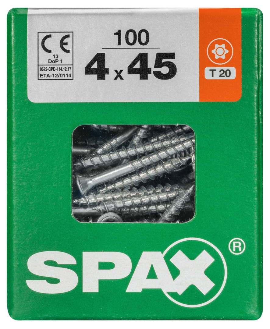 SPAX Universalschraube, Teilgewinde, Senkkopf, T-STAR plus T20, 4CUT, WIROX, 4 x 45 mm, 100 Stück
