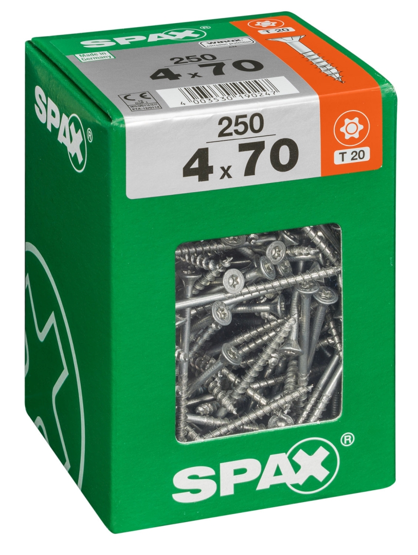 SPAX Universalschraube, Teilgewinde, Senkkopf, T-STAR plus T20, 4CUT, WIROX, 4 x 70 mm, 250 Stück