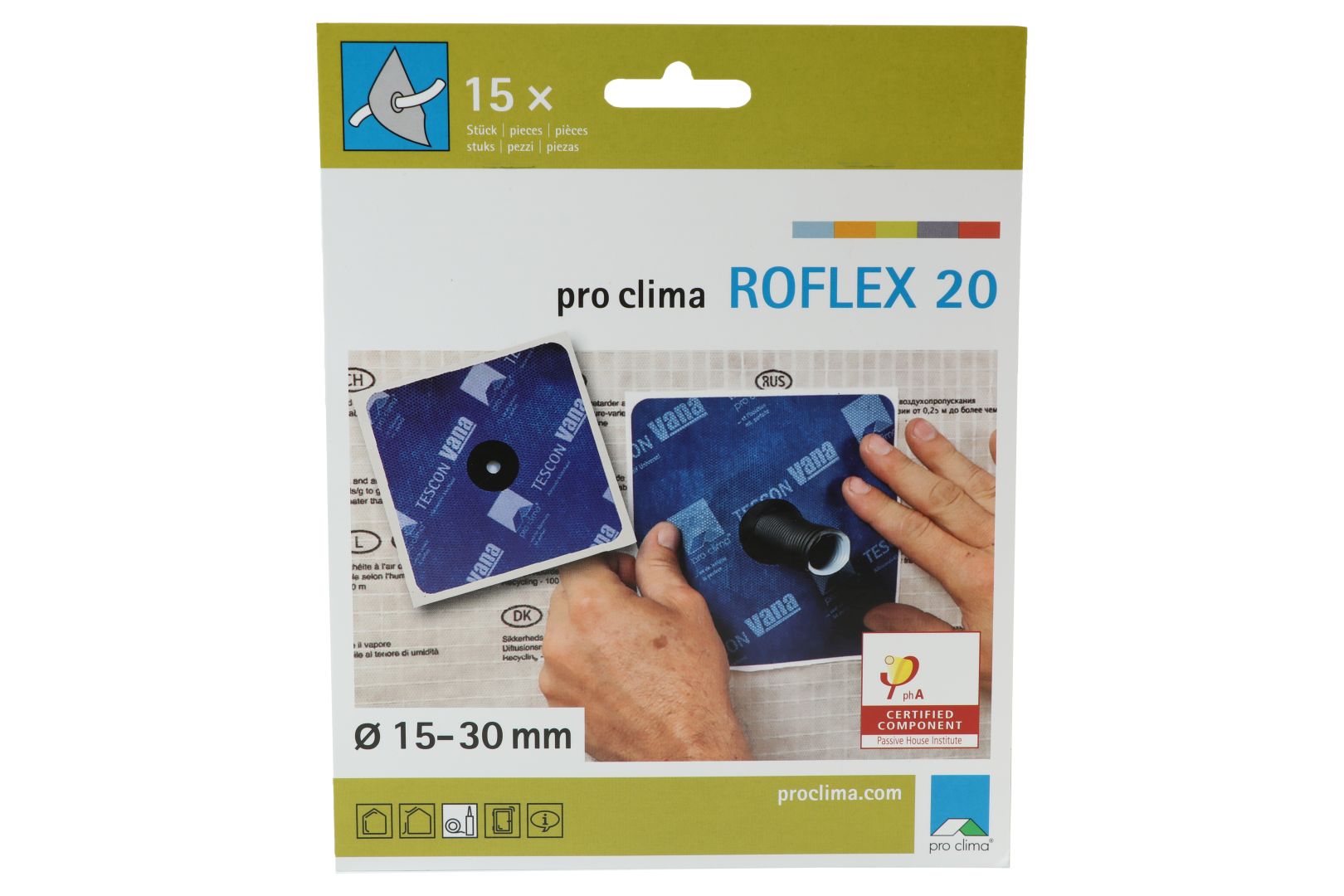 pro clima ROFLEX 20 Rohr-Manschette, 145 x 145 mm, für Rohre mit Ø 15 - 30 mm, 15-er Pack