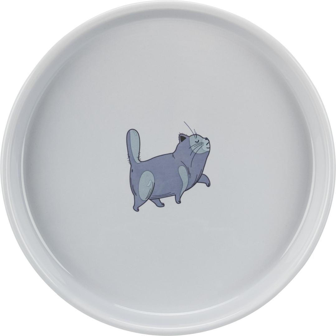 TRIXIE Napf, flach und breit, Katze, Keramik, 0,6 l / Ø 23 cm, grau