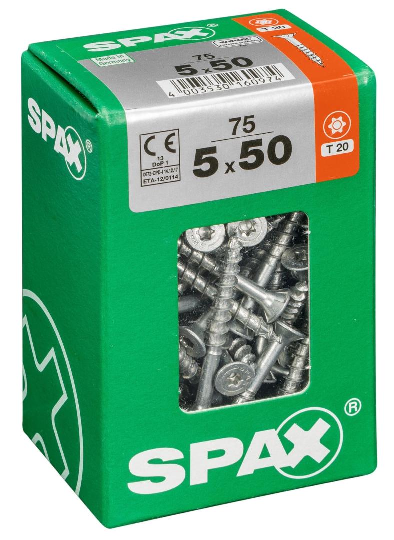 SPAX Universalschraube, Teilgewinde, Senkkopf, T-STAR plus T20, 4CUT, WIROX, 5 x 50 mm, 75 Stück