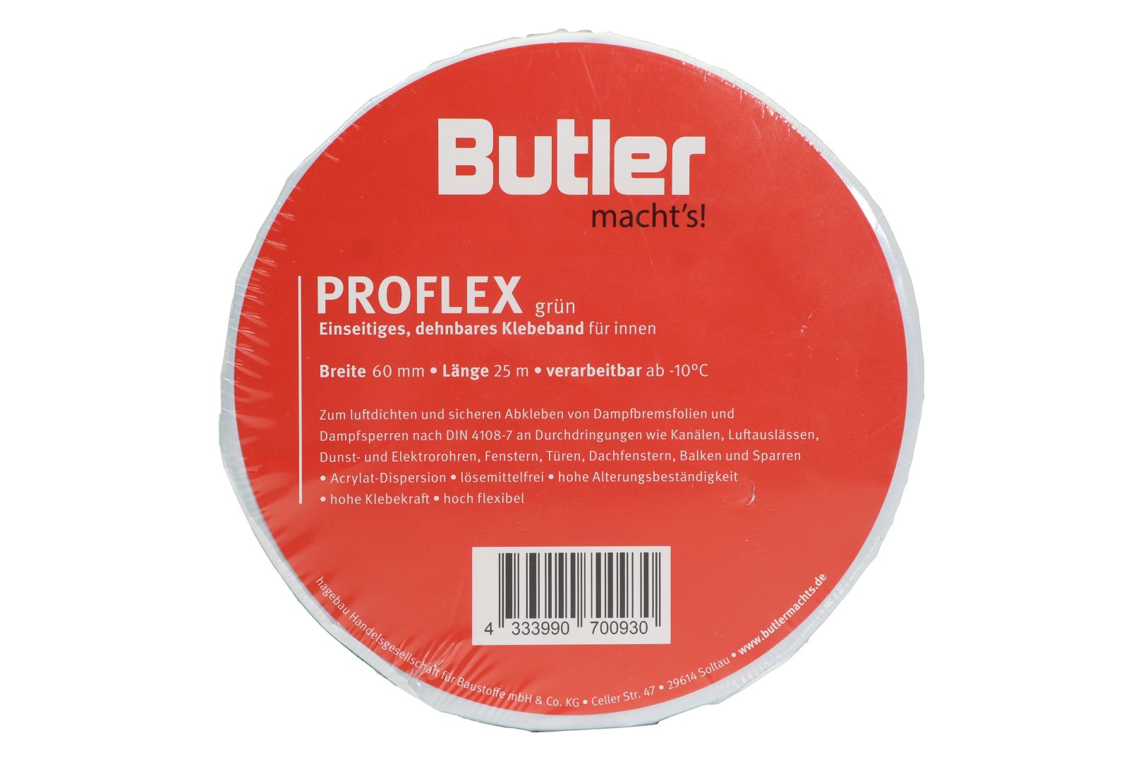Butler macht's! ProFlex Klebeband für innen, für Dampfbremsen und Dampfsperren, einseitig selbstklebend, grün, 25 m x 60 mm