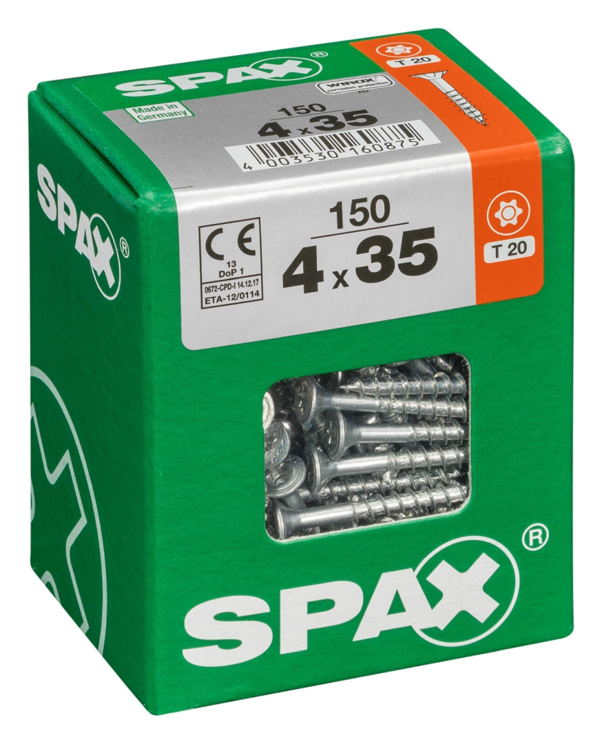 SPAX Universalschraube, Teilgewinde, Senkkopf, T-STAR plus T20, 4CUT, WIROX, 4 x 35 mm, 150 Stück