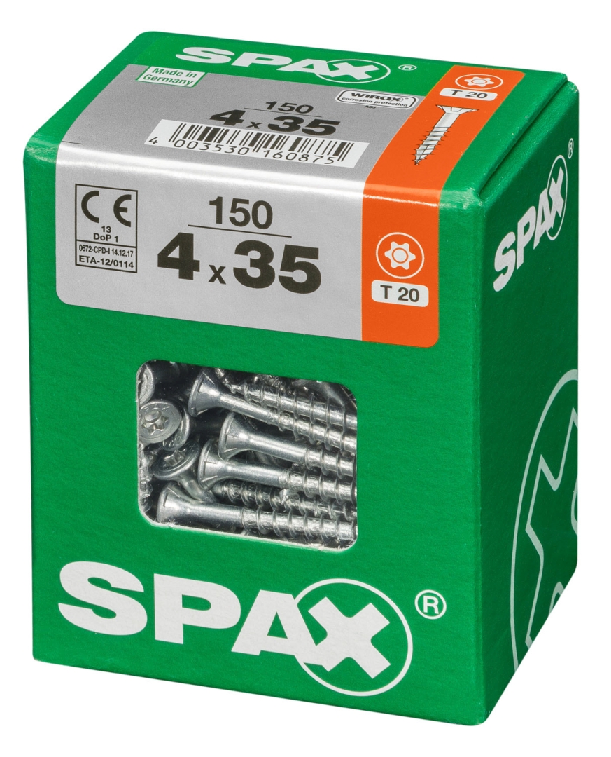 SPAX Universalschraube, Teilgewinde, Senkkopf, T-STAR plus T20, 4CUT, WIROX, 4 x 35 mm, 150 Stück