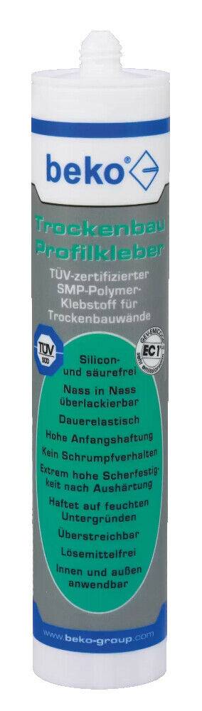 beko Trockenbau Profilkleber, TÜV-zertifizierter SMP-Polymer-Klebstoff für Trockenbauwände, weiß, 310 ml