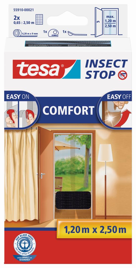 tesa INSECT STOP COMFORT Fliegengitter mit Klettband für Türen XL, anthrazit, 2 Teile je 0,65 x 2,5 m