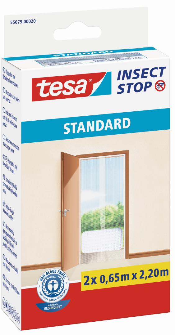tesa INSECT STOP STANDARD, Fliegengitter mit Klettband für Türen, weiß, 2 Teile je 0,65 x 2,2 m