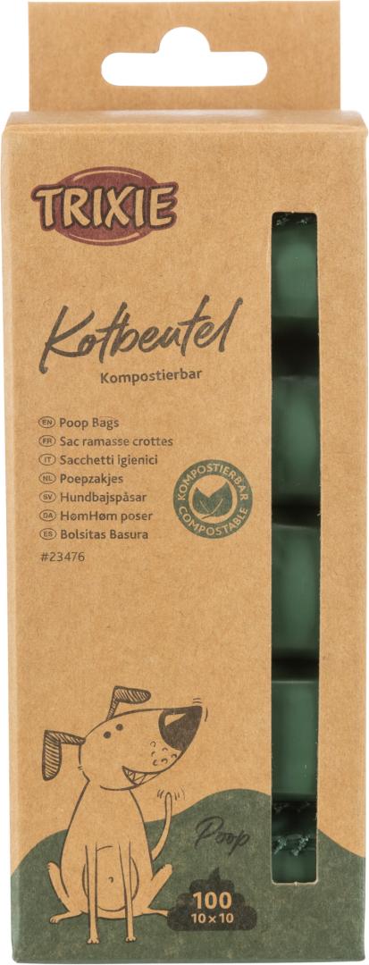 TRIXIE Hundekotbeutel, kompostierbar, 10 Rollen à 10 Btl., waldgrün
