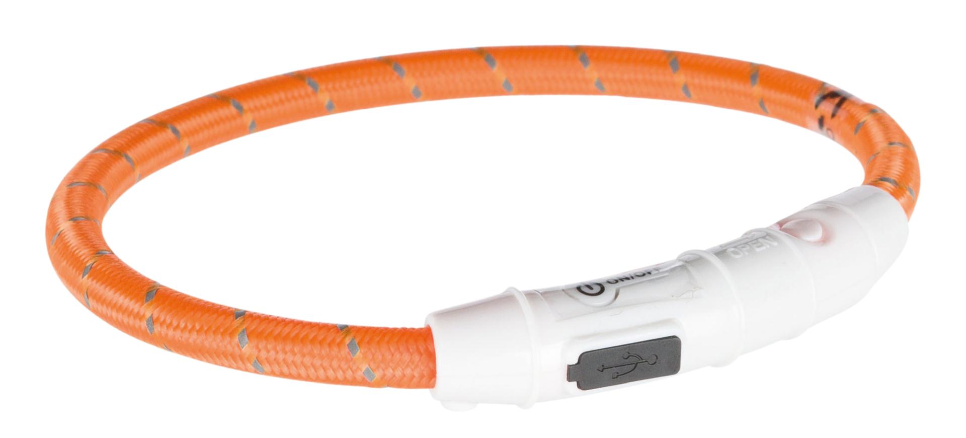 TRIXIE Flash Leuchtring USB, TPU / Nylon, XS–S: 35 cm / Ø 7 mm, orange