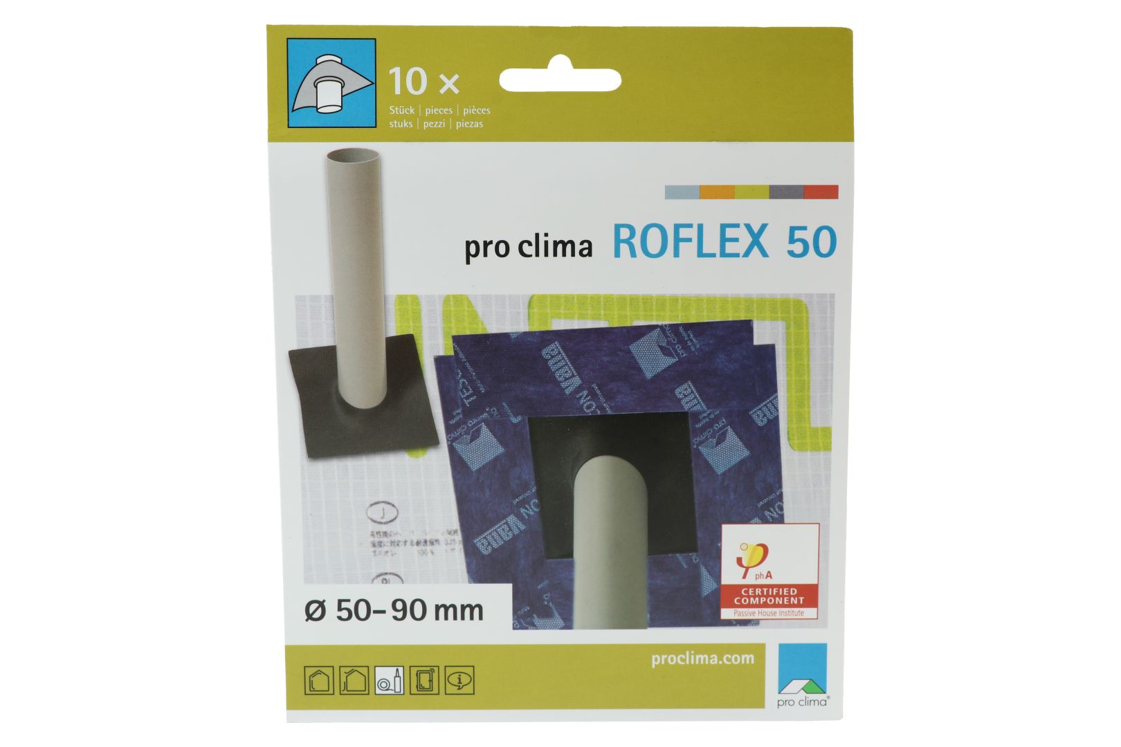 pro clima ROFLEX 50 Rohr-Manschette, 145 x 145 mm, für Rohre mit Ø 50 - 90 mm, 10-er Pack