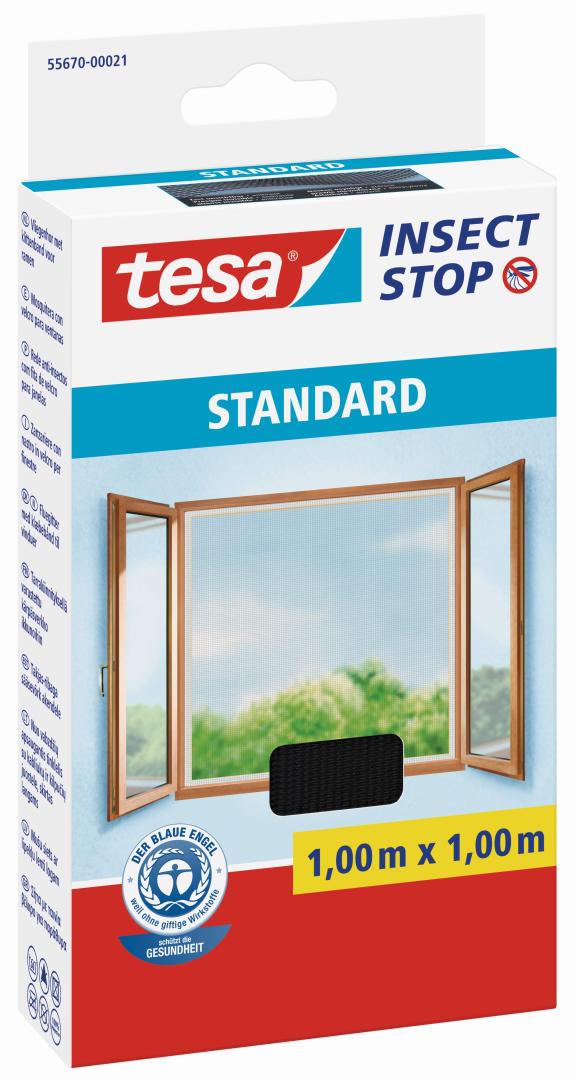 tesa INSECT STOP STANDARD, Fliegengitter mit Klettband für Fenster, anthrazit, 1 x 1 m