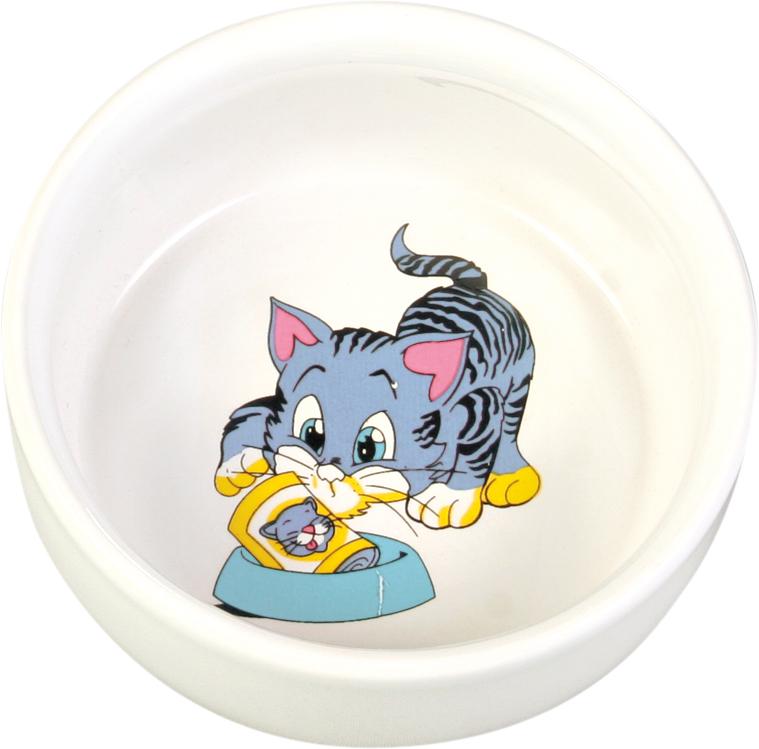 TRIXIE Napf, Comic-Katze mit Napf, Keramik, 0,3 l / Ø 11 cm, weiß