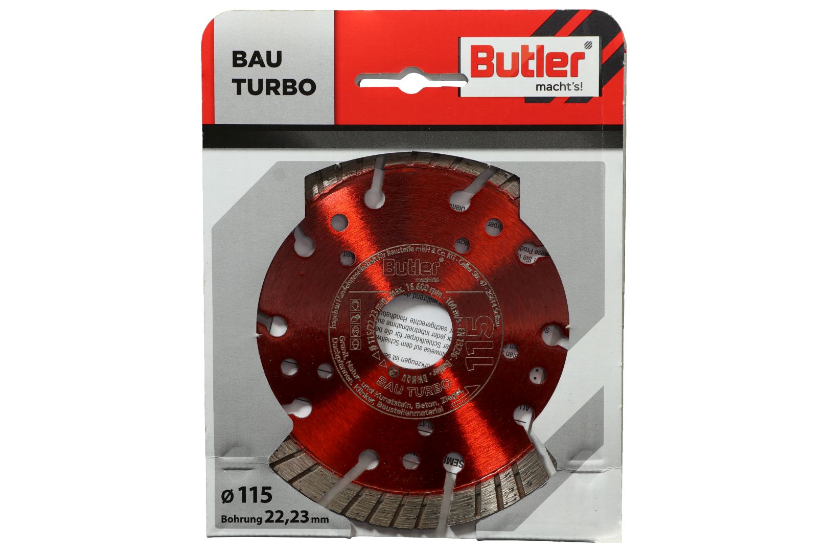 Butler macht's! Diamant-Trennscheibe Bau Turbo, Bohrung: 22,23 mm, Ø 115 mm