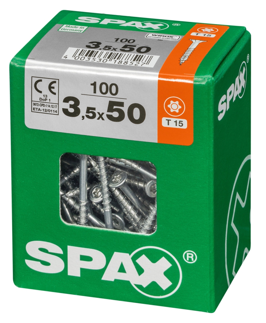 SPAX Universalschraube, Teilgewinde, Senkkopf, T-STAR plus T20, 4CUT, WIROX, 3,5 x 50 mm, 100 Stück